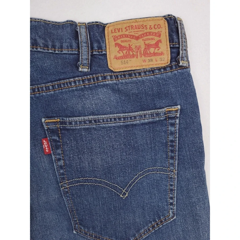 Levis 514 Jeans Mens 38x32 Blue Slim Straight Stretch Denim Pants Medium Wash